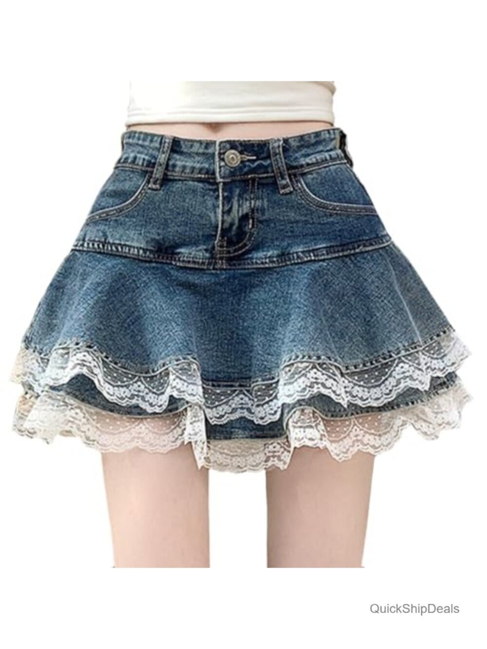 High Waisted Ruffle Denim Skirt Kawaii A-Line Mini Cute Y2K